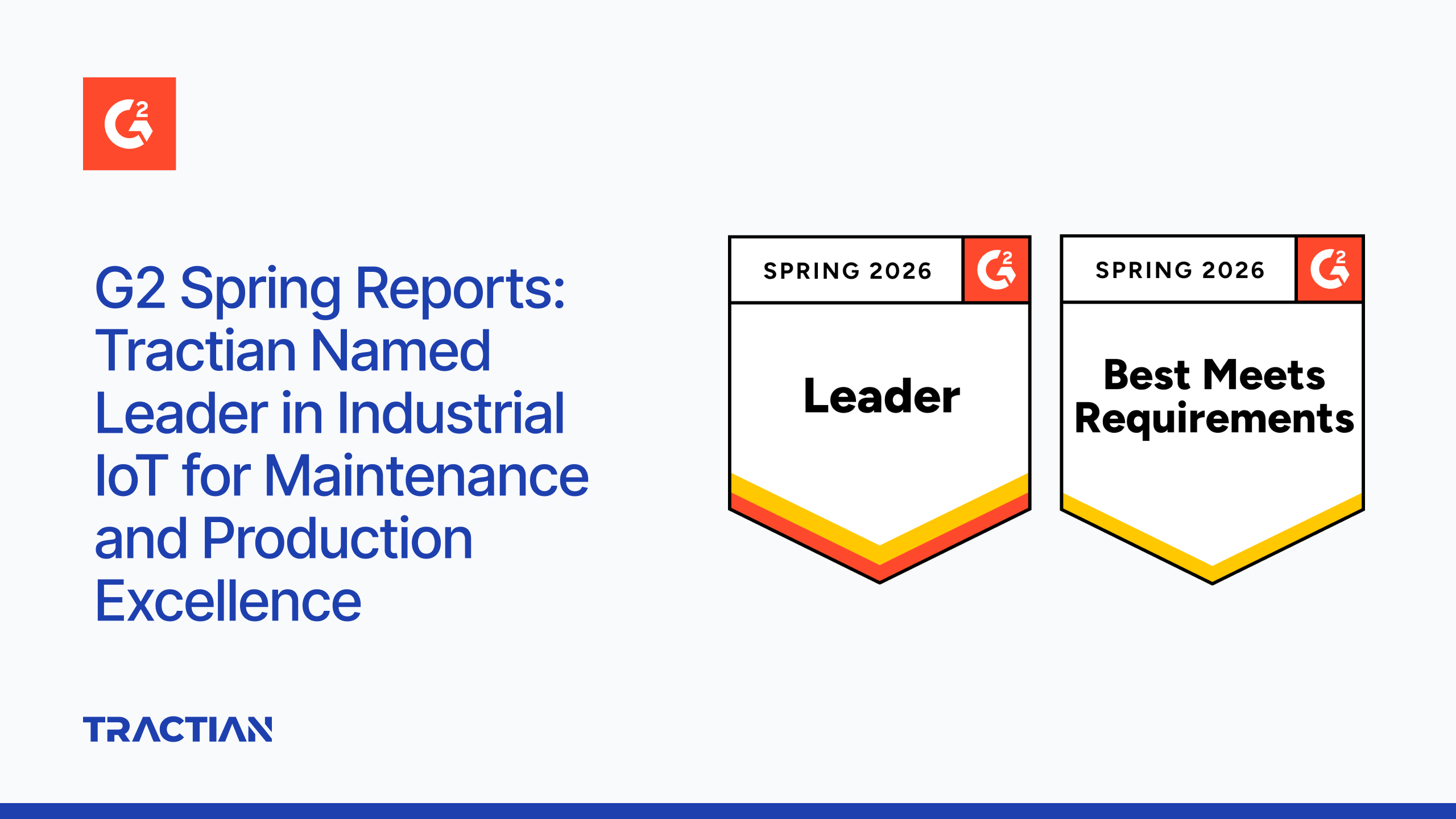 G2 Spring 2026 Reports: Tractian Named Leader in Industrial IoT for Maintenance and Production Excellence